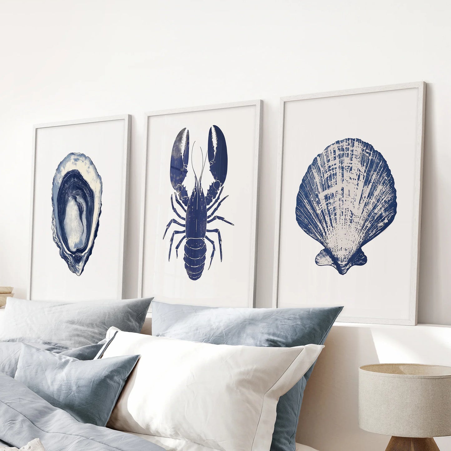 Lobster, Shell Nautical Prints.Coastal Set of 3 Piece  (online exclusive)
