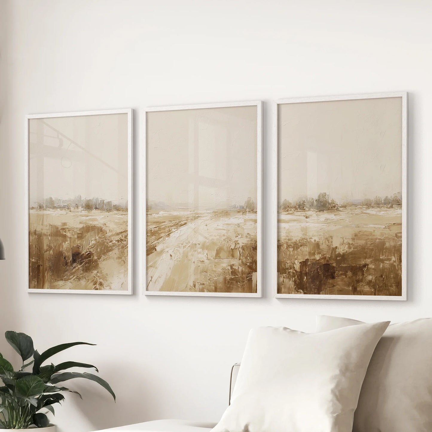 Neutral Abstract Landscape Art. Beige Farmhouse Triptych  (online exclusive)