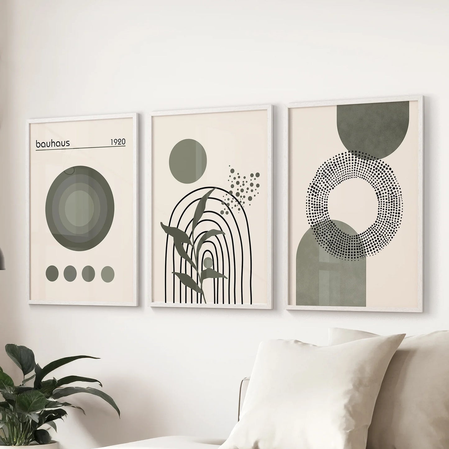 Boho Green Poster Set of 3. Bauhaus and Mid Century  Abstract Prints  (online exclusive)