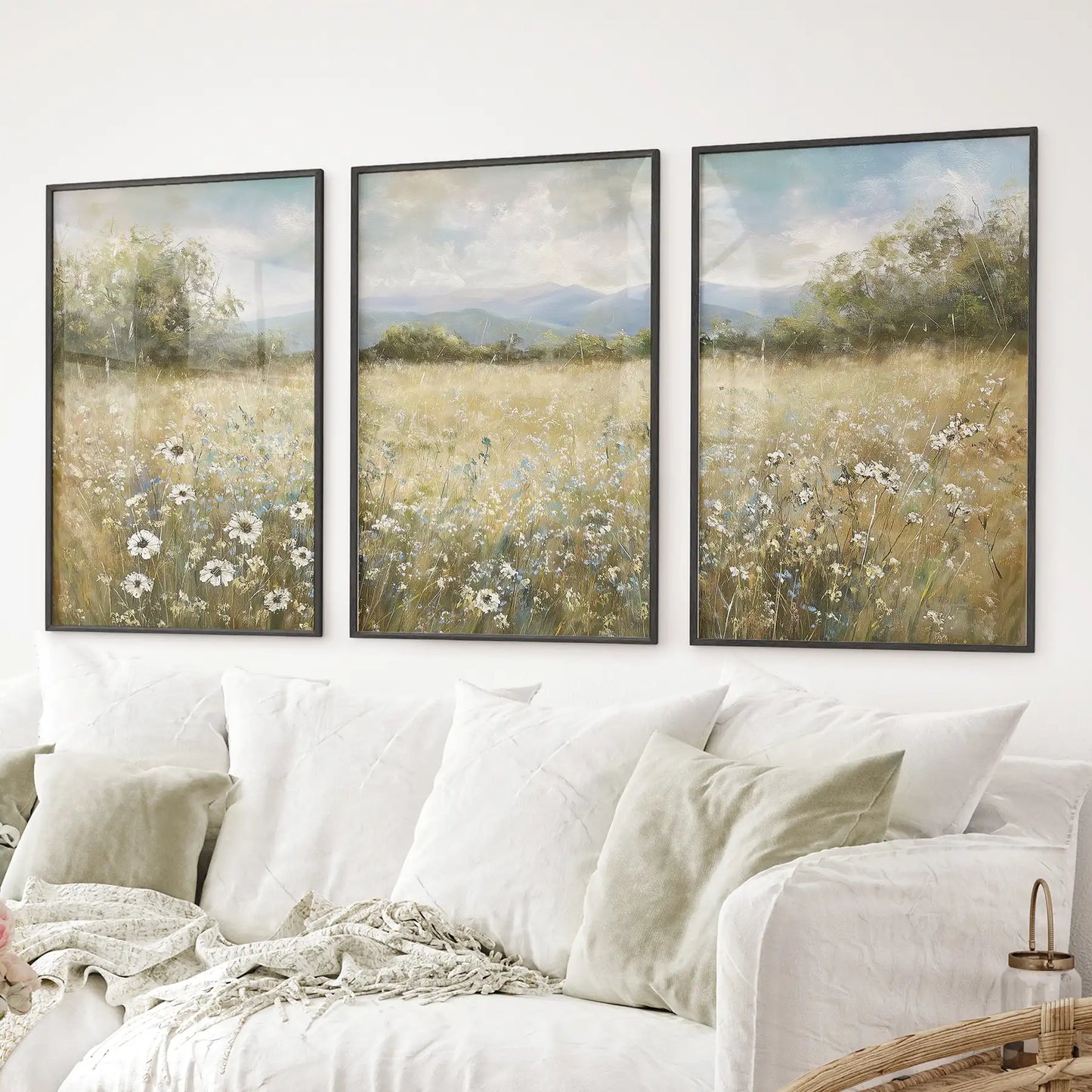 Neutral Meadow Wildflowers Wall Art. Set of 3 Nature  Prints  (online exclusive)