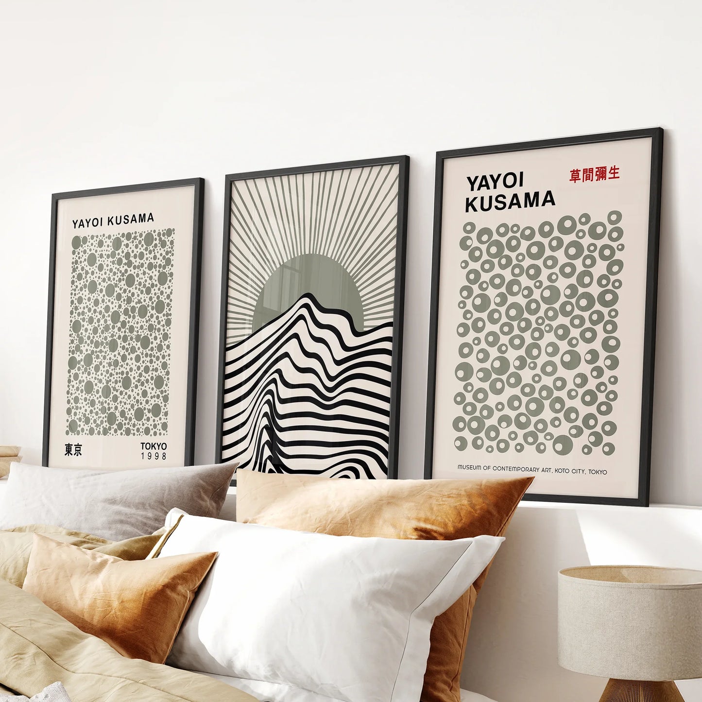 Exhibition Style Wall Art. Set of 3 Sage Green Bauhaus  Prints for Apartment or Dorm  (online exclusive)