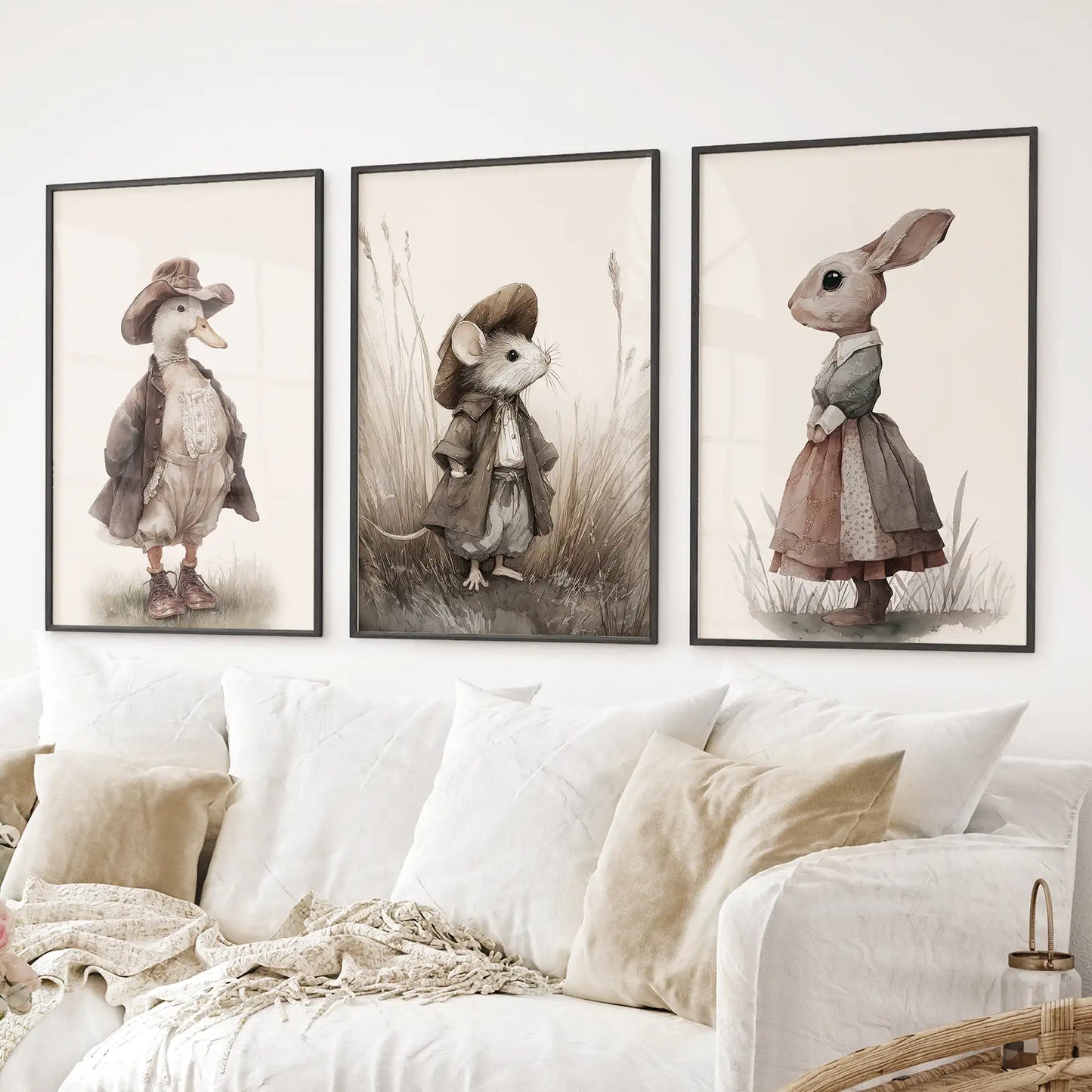 Vintage Animal Nursery Wall Art Set: Duck, Mouse, Rabbit  (online exclusive)
