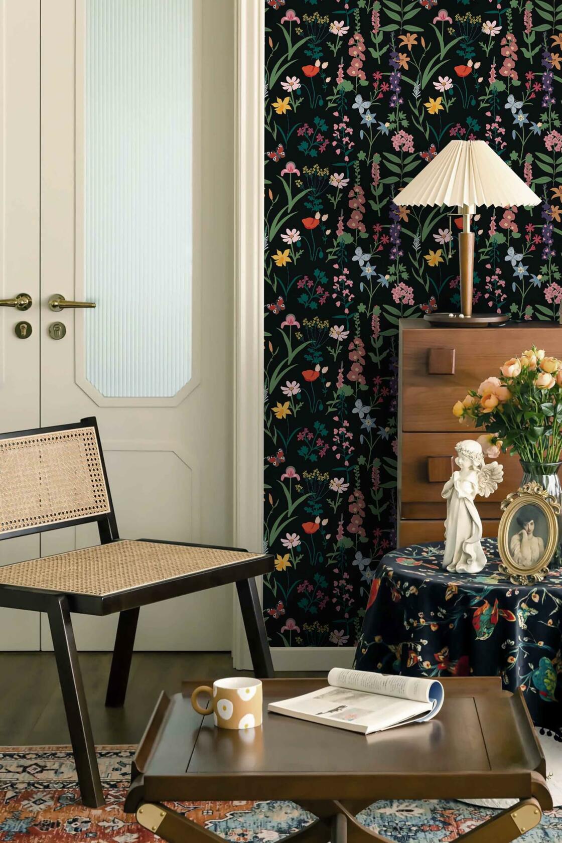 Dimoon 236x16.1 Floral Peel and Stick Wallpaper Black Green Waterproof  (Online Exclusive)