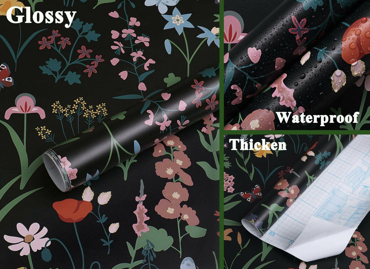 Dimoon 236x16.1 Floral Peel and Stick Wallpaper Black Green Waterproof  (Online Exclusive)