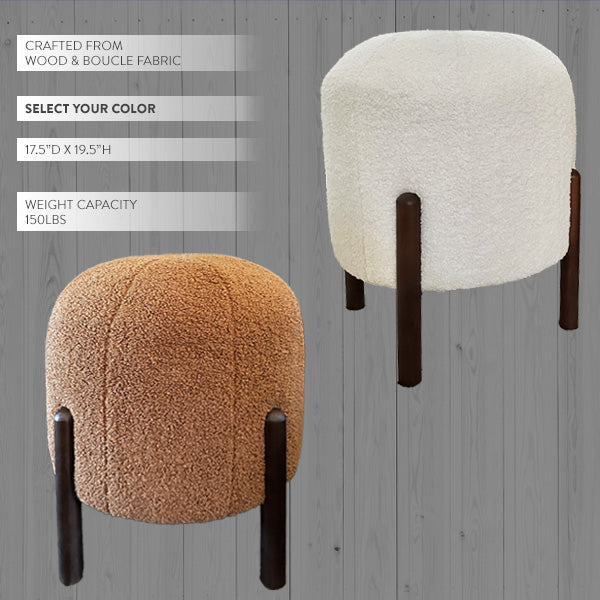 Plush Boucle Drum Ottoman, Choose Your Color (Online Exclusive)