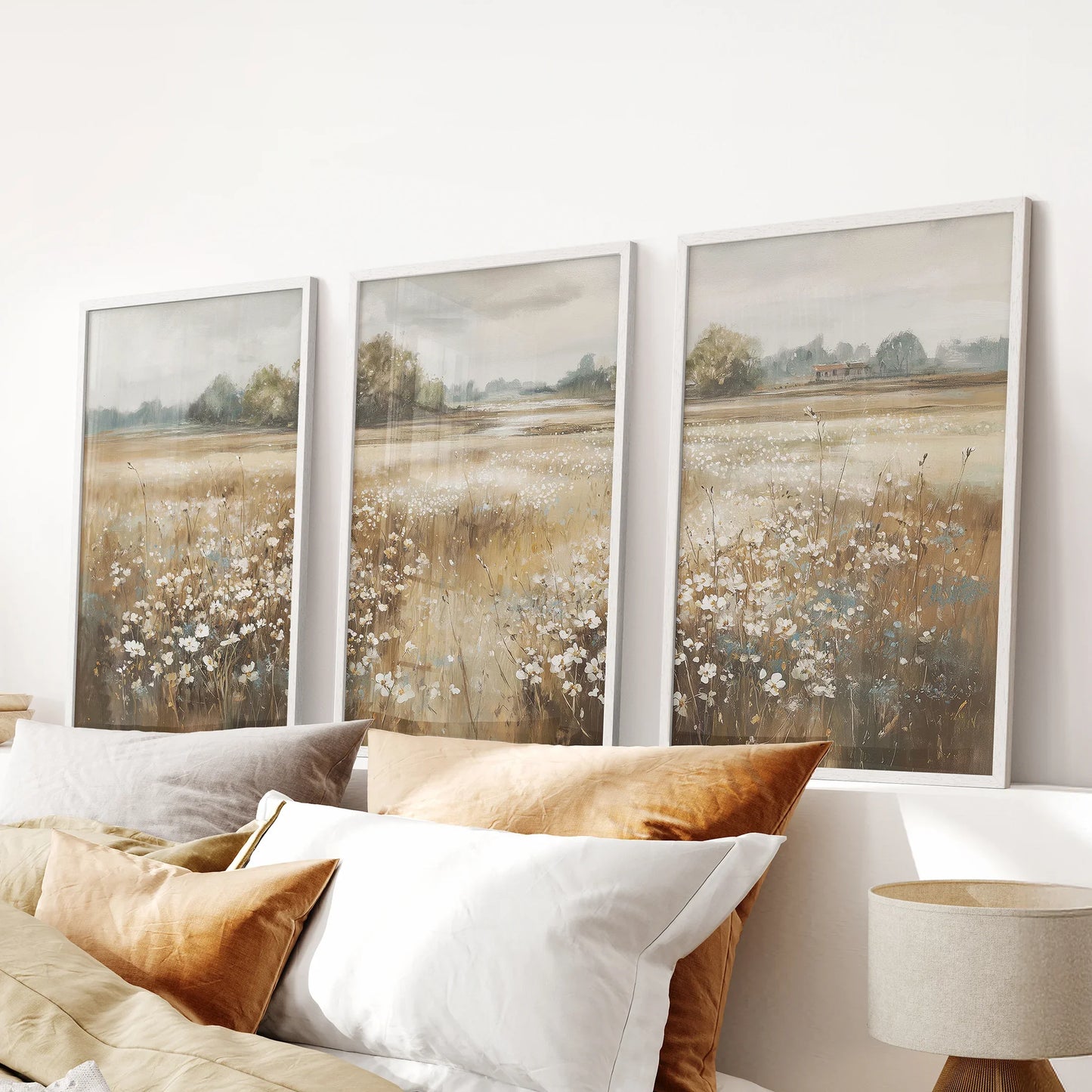 Neutral Floral Field Art Set of 3. Rustic Landscape  (online exclusive)