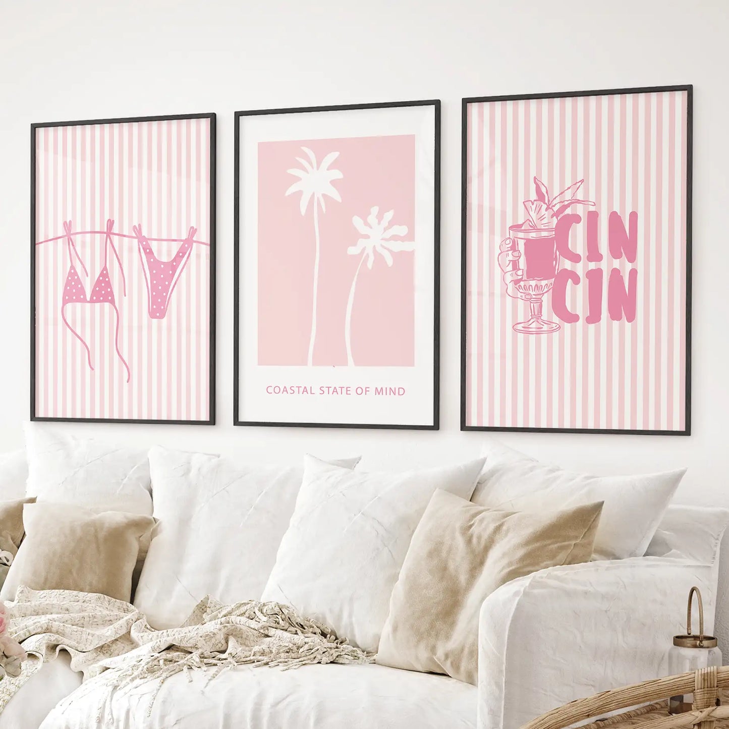 Preppy Coastal Girl Room Décor. Set of 3 Pink Summer  Prints  (online exclusive)
