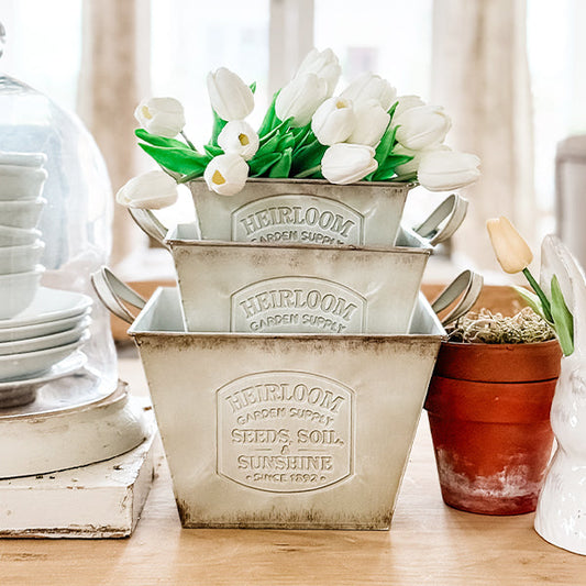 Vintage Inspired Heirloom Garden Supply Metal Planters, Set of Three (Online Exclusive)