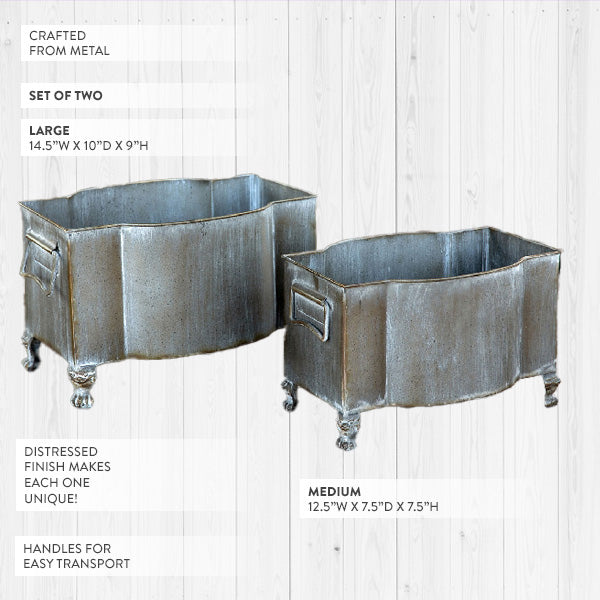 Aged Metal Footed Planters, Set of Two (Online Exclusive)