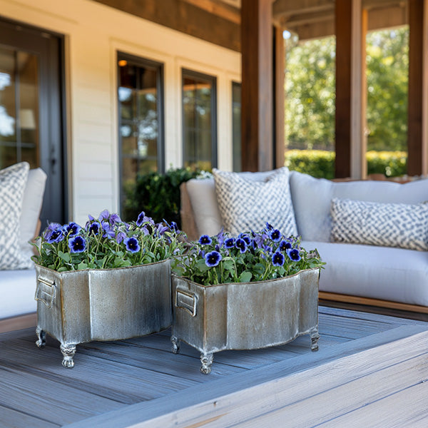 Aged Metal Footed Planters, Set of Two (Online Exclusive)