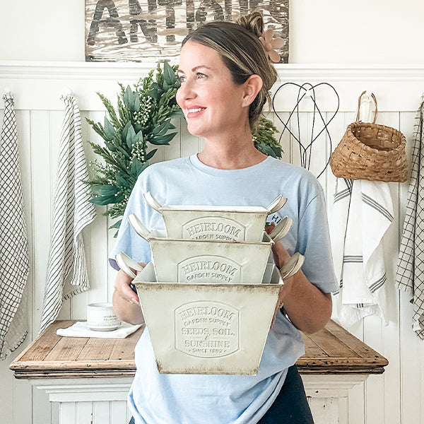 Vintage Inspired Heirloom Garden Supply Metal Planters, Set of Three (Online Exclusive)