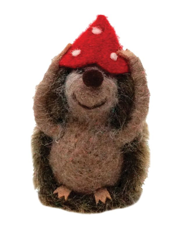 Felted Hedgehog w/Mushroom Hat