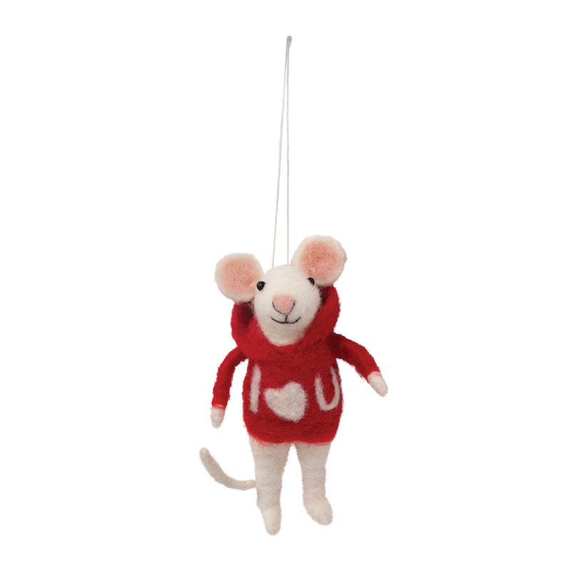 I HEART YOU VALENTINE FELTED MOUSE ORNAMENT