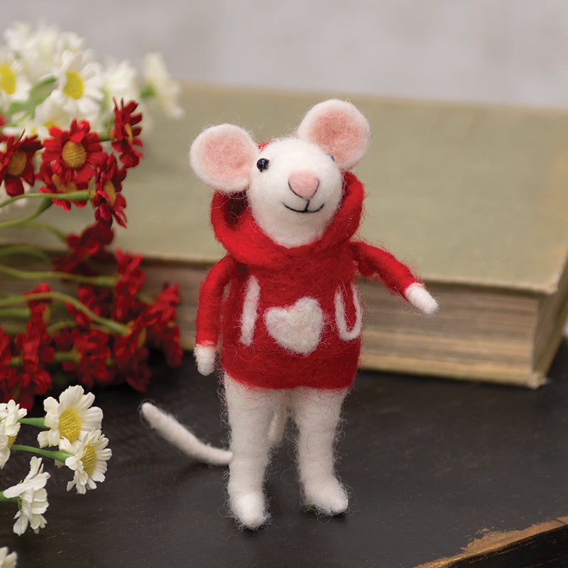 I HEART YOU VALENTINE FELTED MOUSE ORNAMENT
