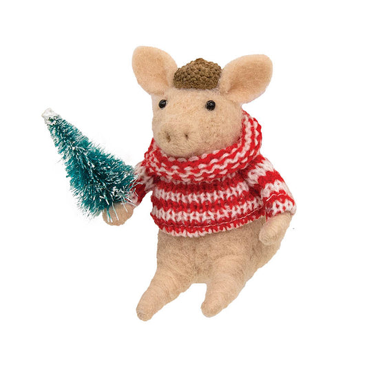 Pig with Tree Felted Ornament