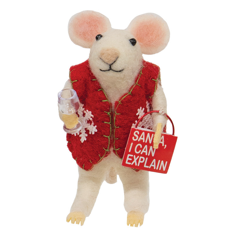 SANTA I CAN EXPLAIN FELTED MOUSE ORNAMENT