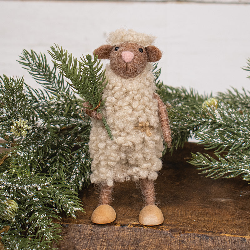 SHEEP WITH SPRIG FELTED ORNAMENT