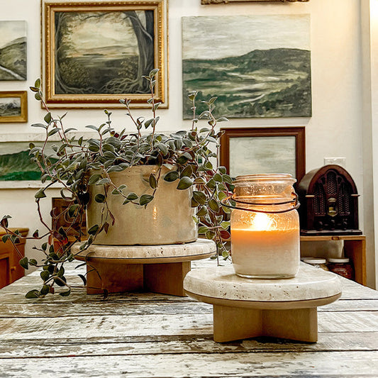 Stone Top Wood Round Decorative Risers, Set of Two (Online Exclusive)