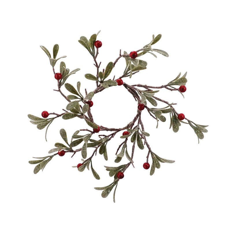 Sm. Frosted Mistletoe Wreath with Red Berry