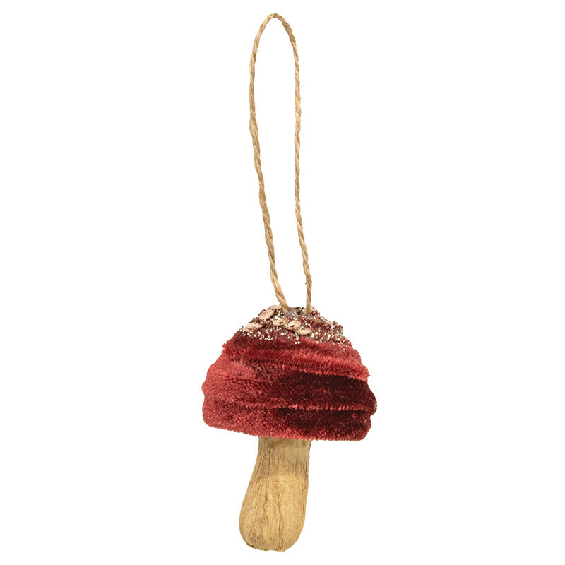 Velvet Glittered Mushroom Ornament, 3 Asstd.