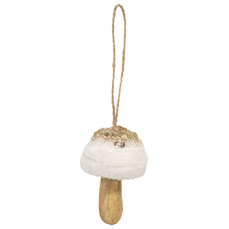 Velvet Glittered Mushroom Ornament, 3 Asstd.