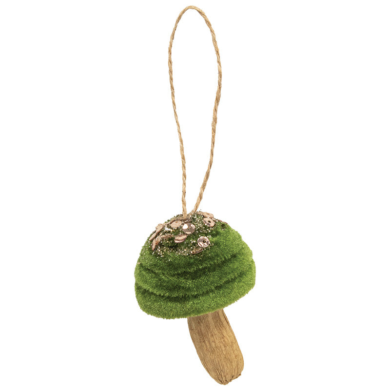 Velvet Glittered Mushroom Ornament, 3 Asstd.