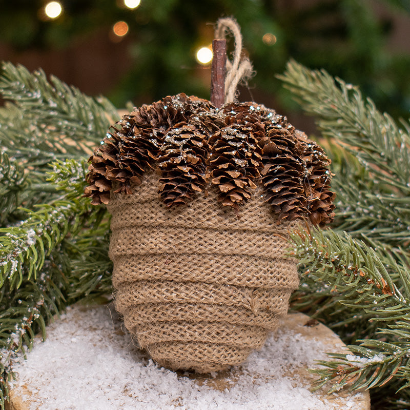 Tan Acorn Glittered Ornament