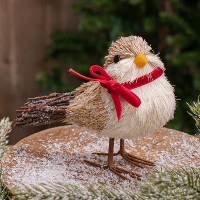 Snowy Sisal Bird w/ Ribbon Scarf