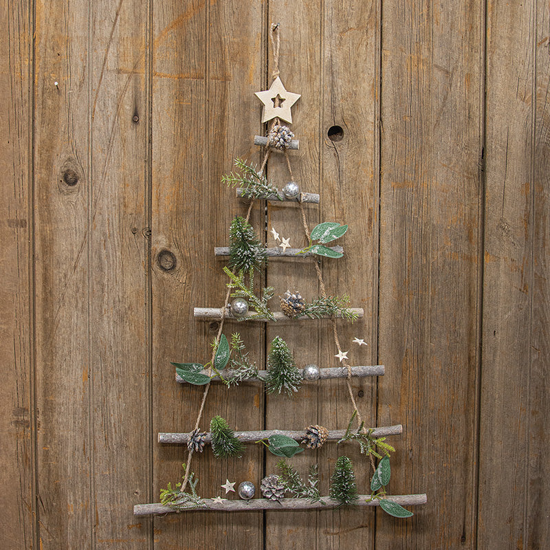 TWIG CHRISTMAS TREE WALL HANGER W/SILVER BALL