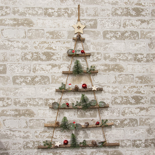 TWIG CHRISTMAS TREE WALL HANGER W/MUSHROOMS