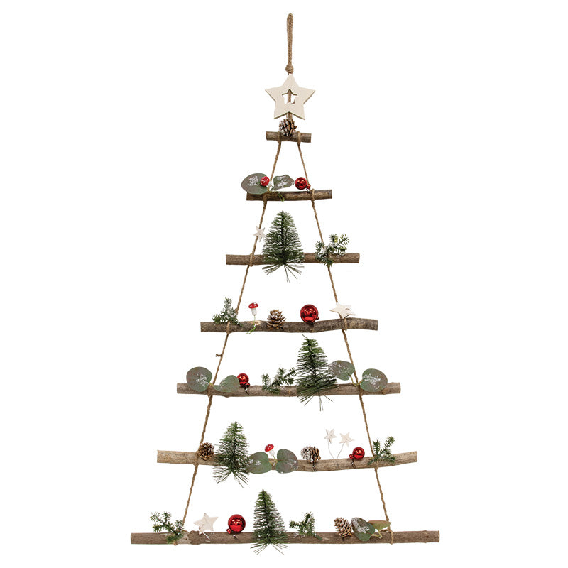 TWIG CHRISTMAS TREE WALL HANGER W/MUSHROOMS