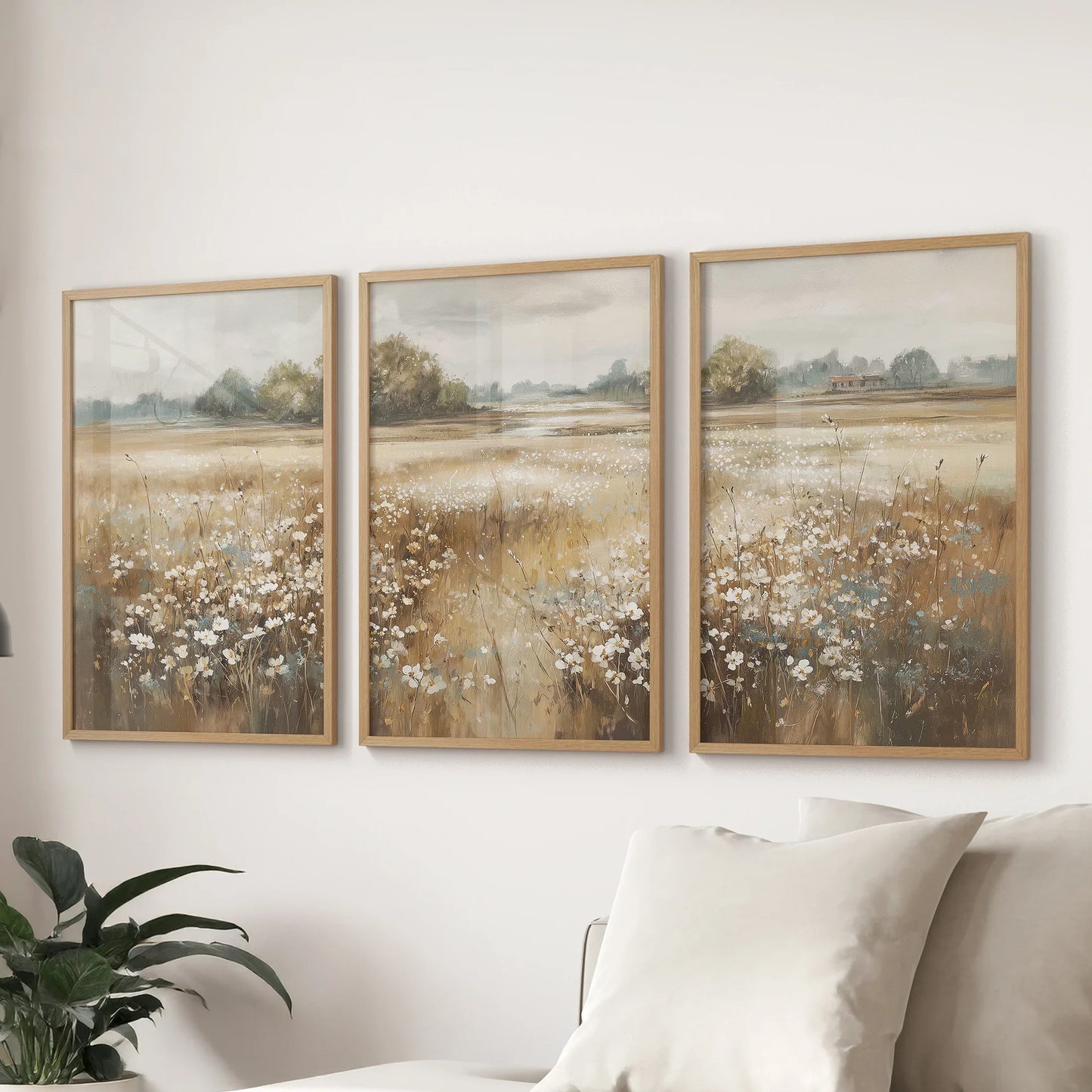 Neutral Floral Field Art Set of 3. Rustic Landscape  (online exclusive)