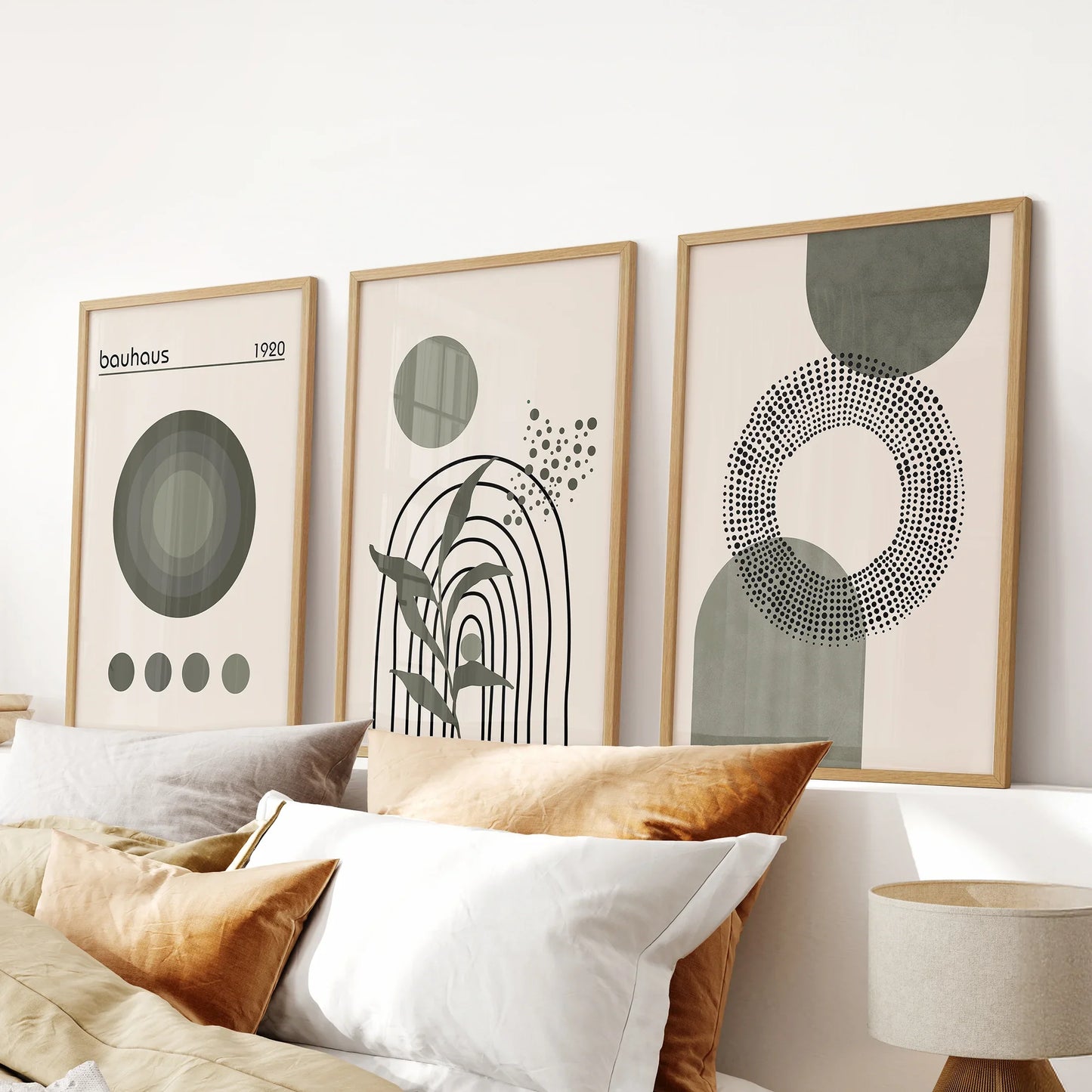 Boho Green Poster Set of 3. Bauhaus and Mid Century  Abstract Prints  (online exclusive)