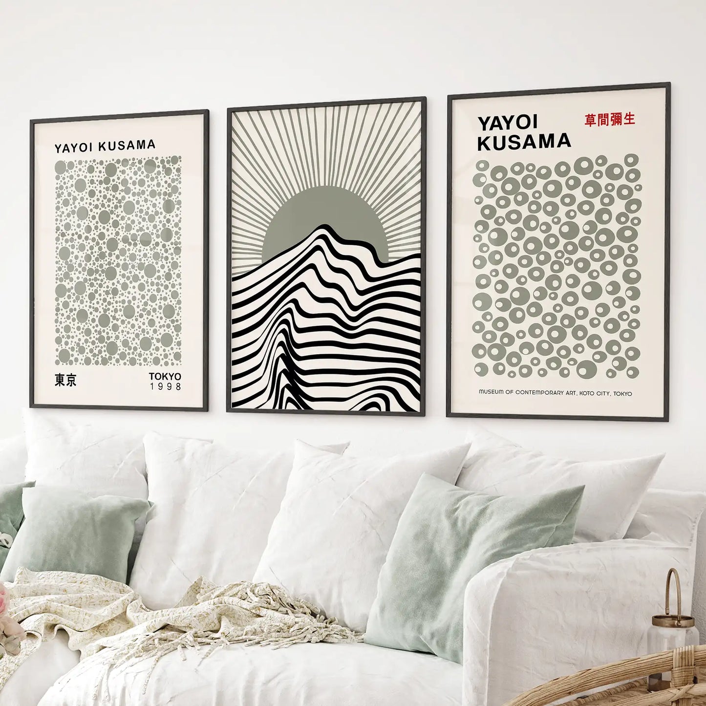 Exhibition Style Wall Art. Set of 3 Sage Green Bauhaus  Prints for Apartment or Dorm  (online exclusive)