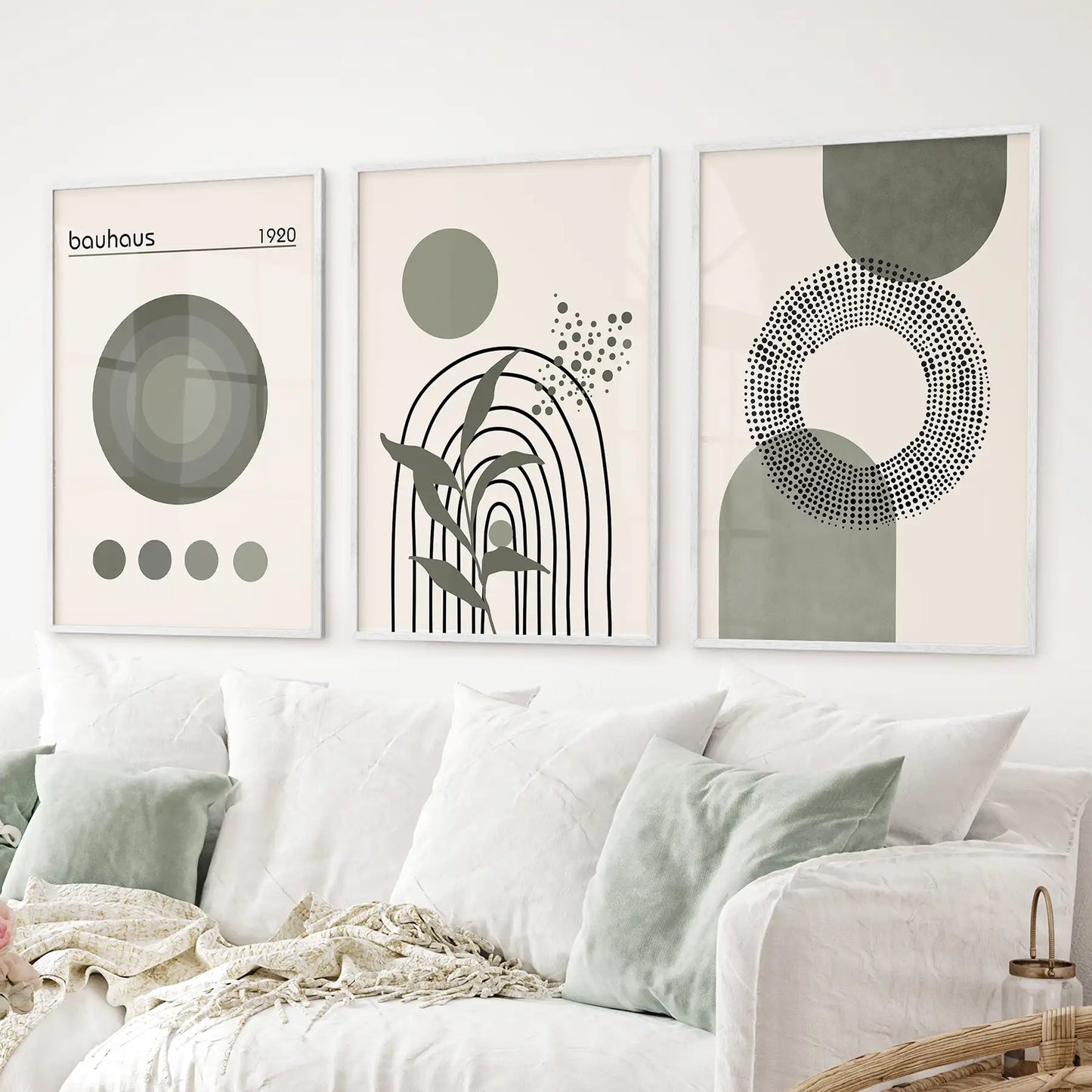 Boho Green Poster Set of 3. Bauhaus and Mid Century  Abstract Prints  (online exclusive)