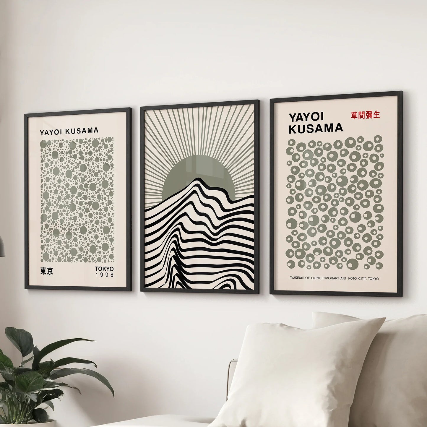 Exhibition Style Wall Art. Set of 3 Sage Green Bauhaus  Prints for Apartment or Dorm  (online exclusive)