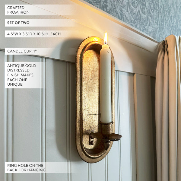 Antique Gold Taper Candle Holder Wall Sconce, Set of Two (Online Exclusive)