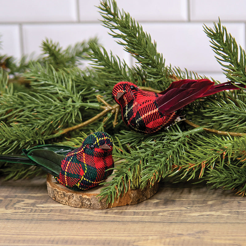 Christmas Plaid Bird Clip Ornament, 2 Asstd.