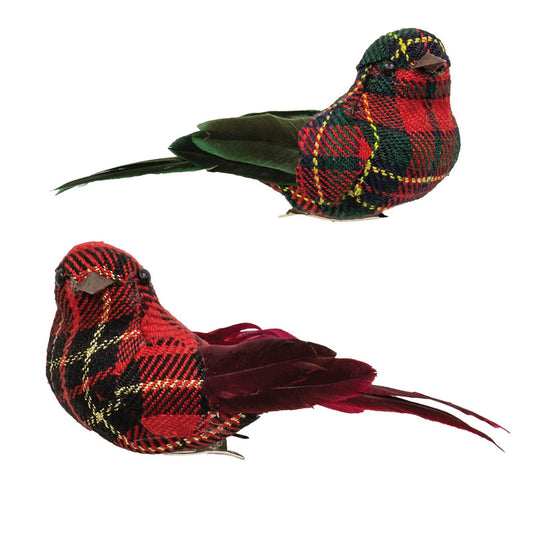 Christmas Plaid Bird Clip Ornament, 2 Asstd.