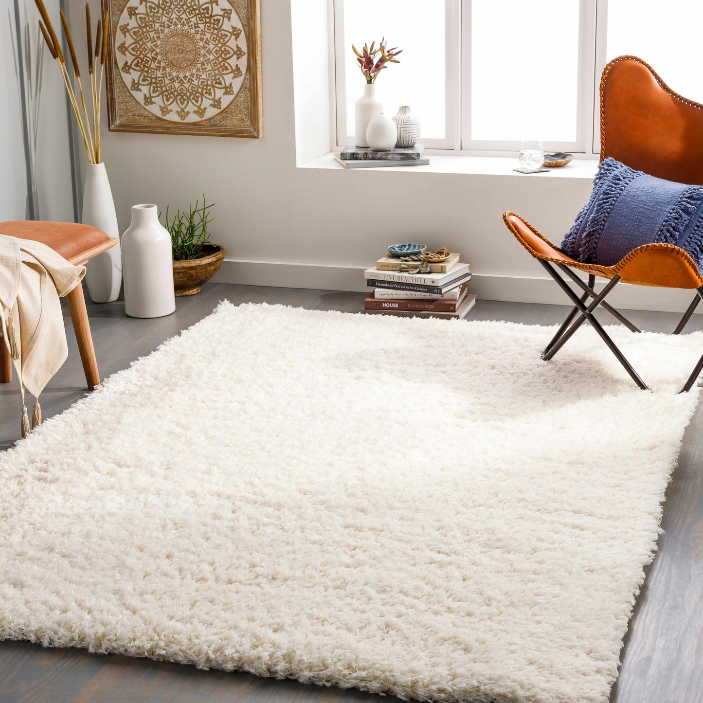 Siari Solid Cream Plush Rug  (online exclusive