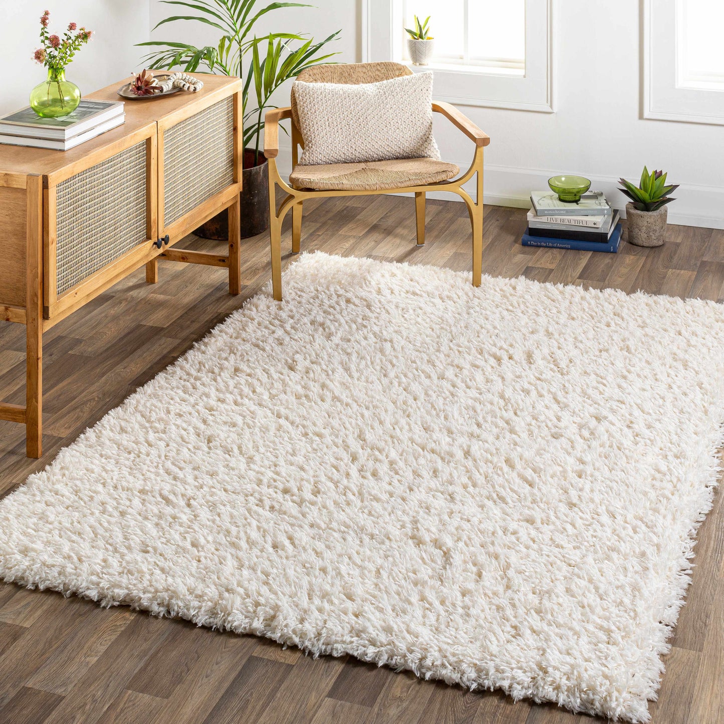 Siari Solid Cream Plush Rug  (online exclusive