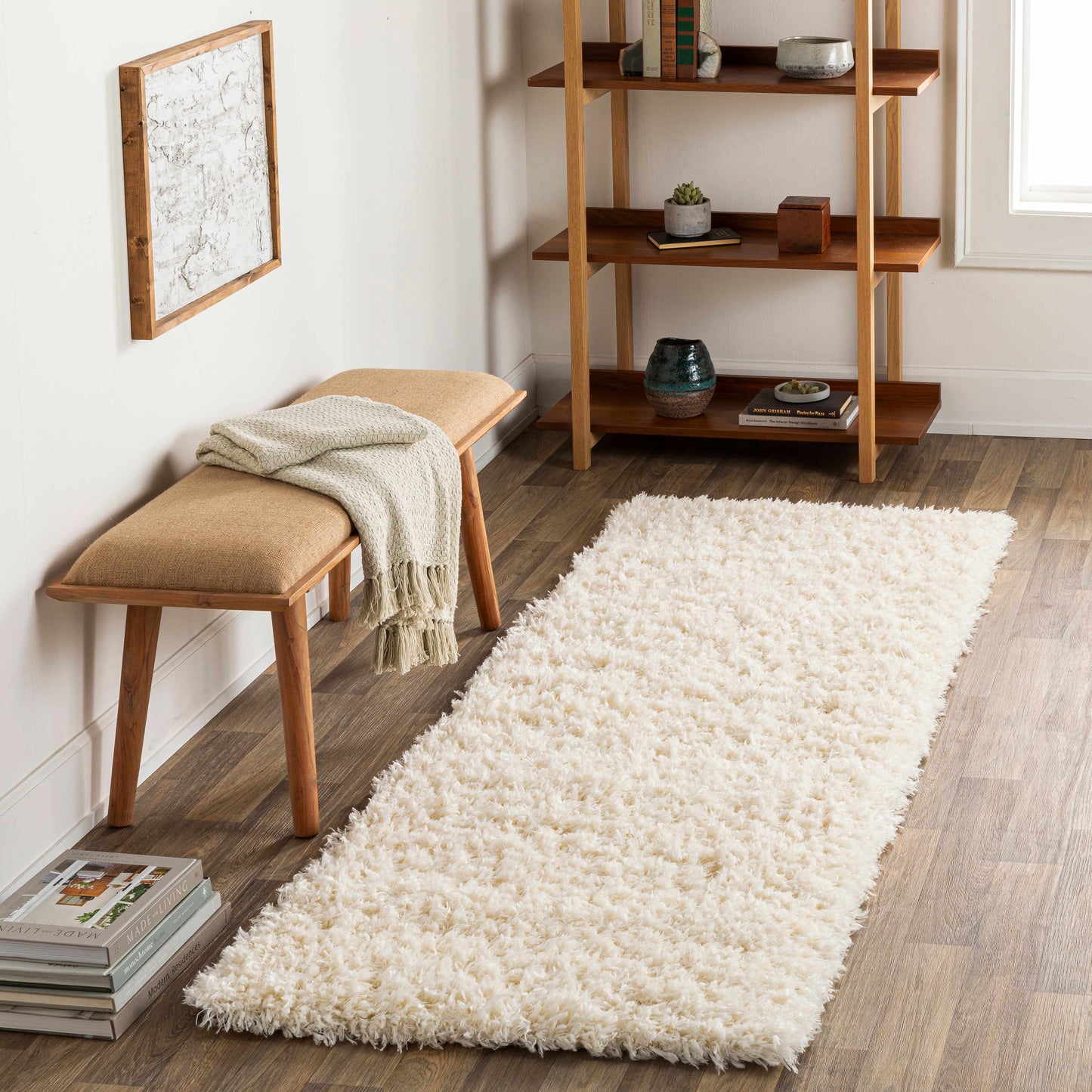 Siari Solid Cream Plush Rug  (online exclusive
