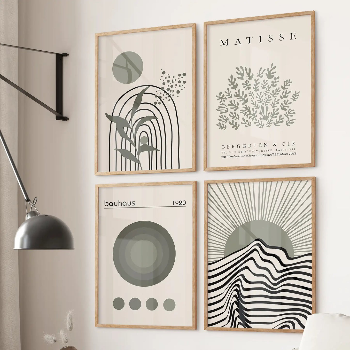Modern Sage Green Wall Art. Set of 4 Bauhaus and Matisse-Inspired Prints  (online exclusive)