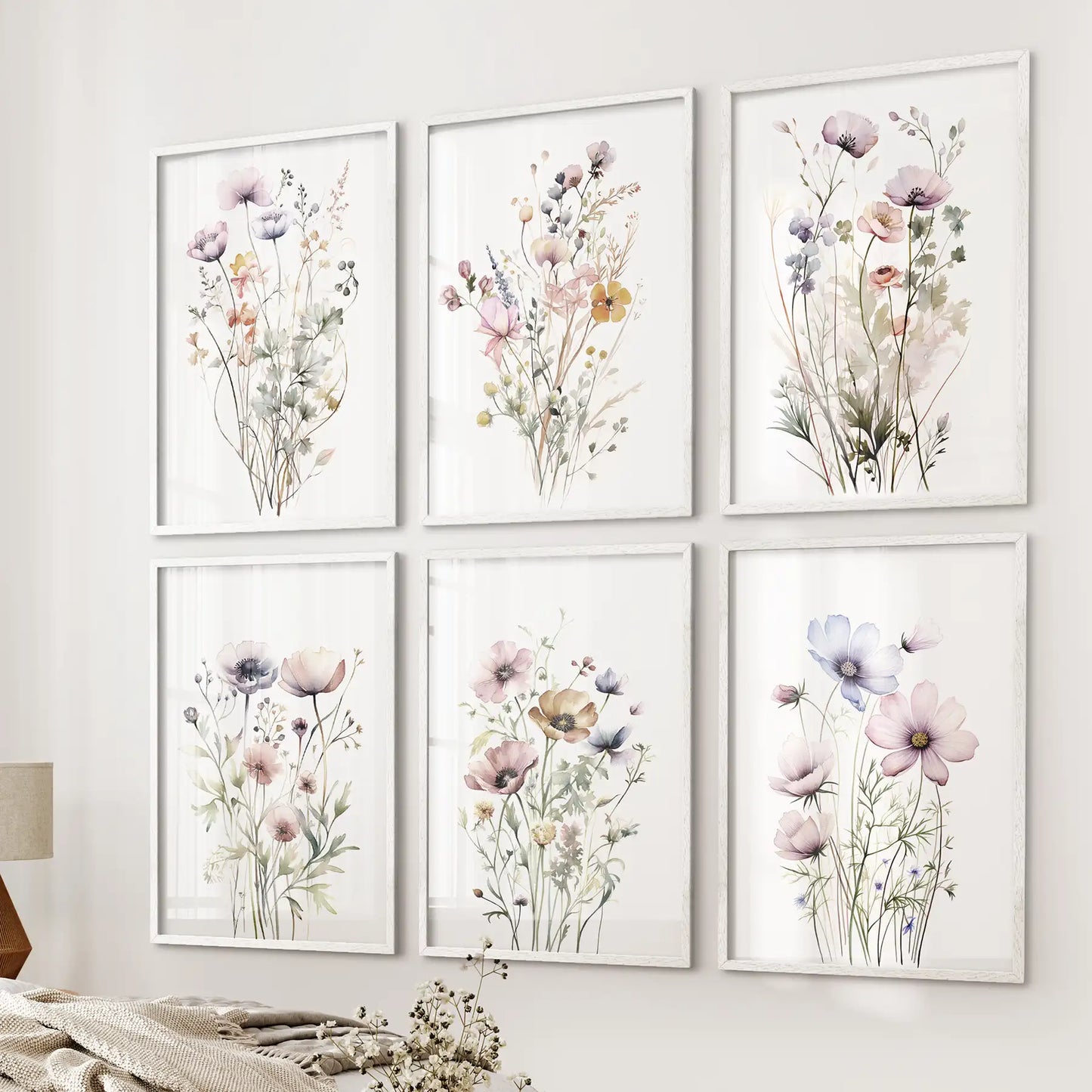 Botanical Watercolor 6 Piece Art Set. Meadow Flowers  Prints for Bedroom  (online exclusive)