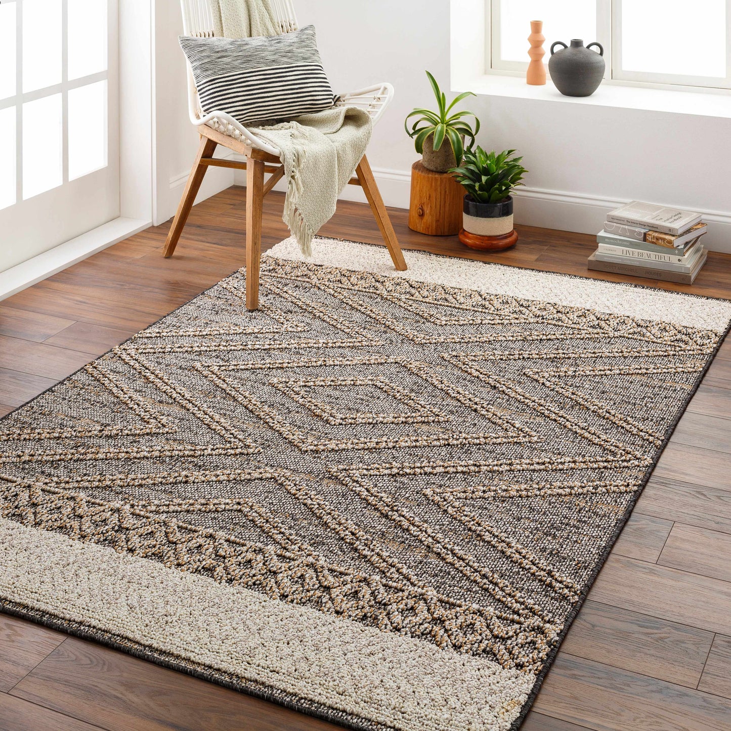 Beige Charcoal Areli Area Rug  (online exclusive