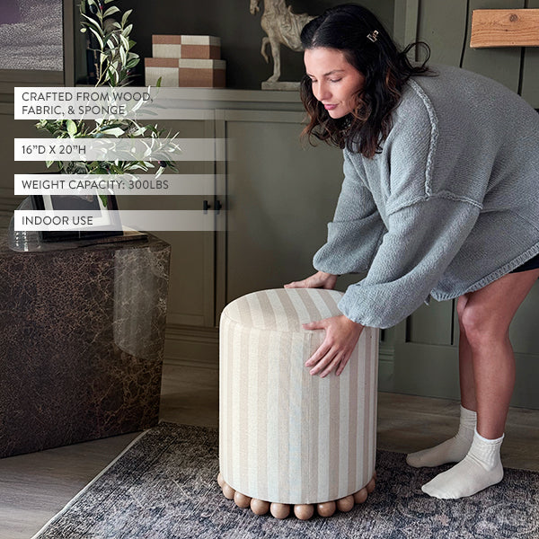 Striped Upholstered Stool Ottoman (Online Exclusive)