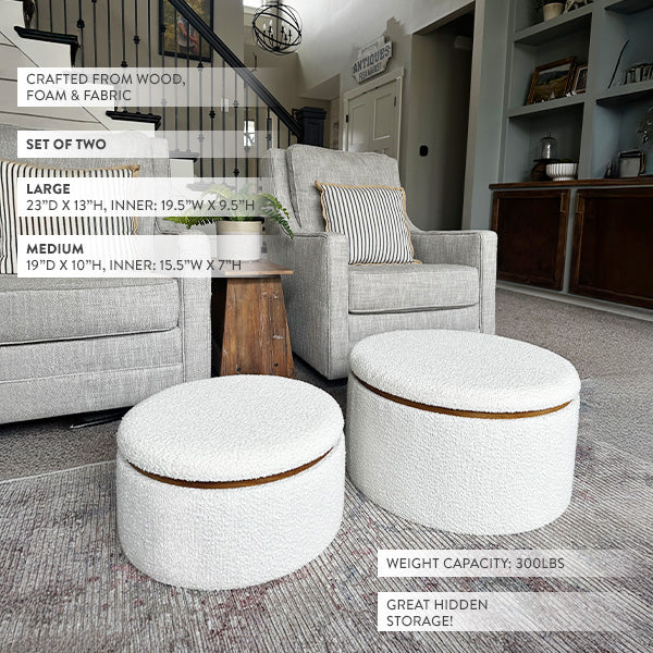 Stowaway Chic Boucle Ottomans, Set of Two (Online Exclusive)