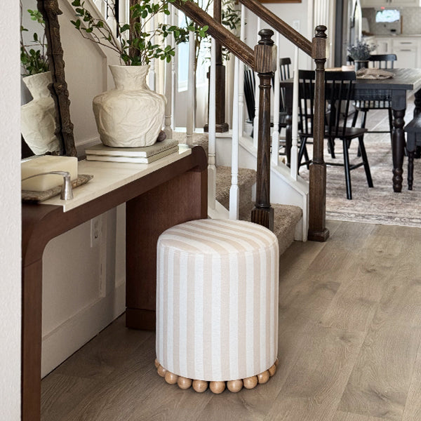 Striped Upholstered Stool Ottoman (Online Exclusive)