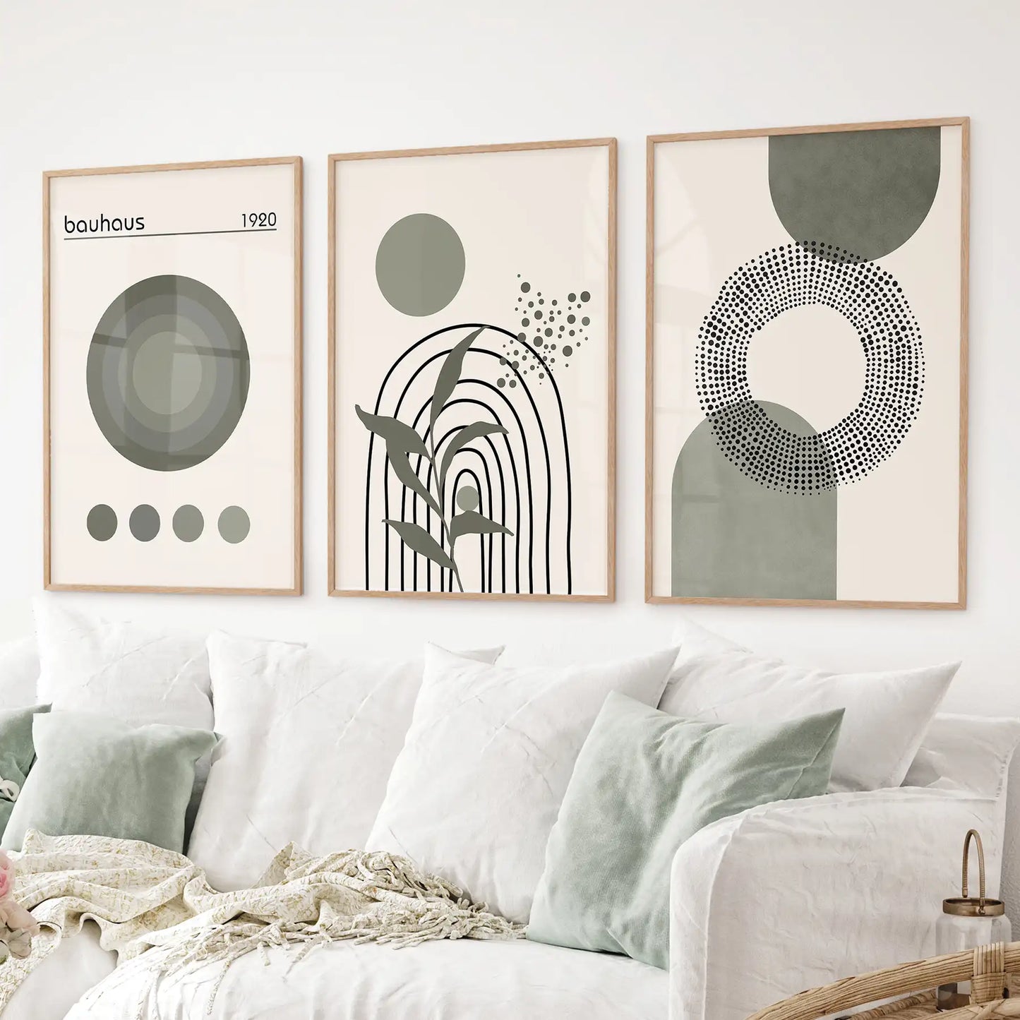 Boho Green Poster Set of 3. Bauhaus and Mid Century  Abstract Prints  (online exclusive)