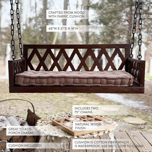 Brown Porch Swing with Cushion (Online Exclusive)